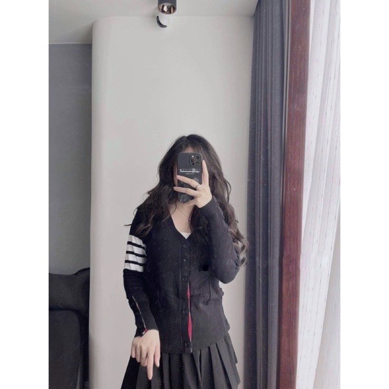 Áo Khoác Cardigan Len Tăm Thom 4 Vạch Ống Tay Xẻ Tà Siêu hót
