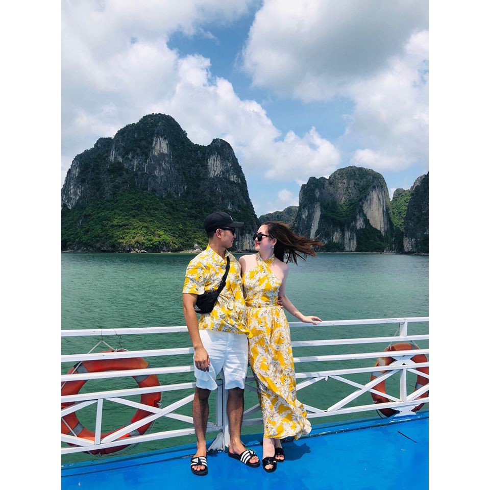 Set Váy áo đôi nam nữ đi biển đẹp ❤️FREESHIP❤️ Váy áo sơ mi đi biển AV07 YAME Couple
