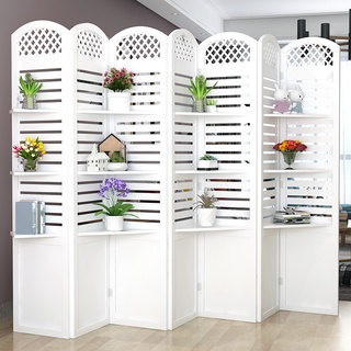 Bình phong vách ngăn sọc ngang gấp gọn có kệ decor chắn phòng khách hiện đại thông minh IGA- IG464