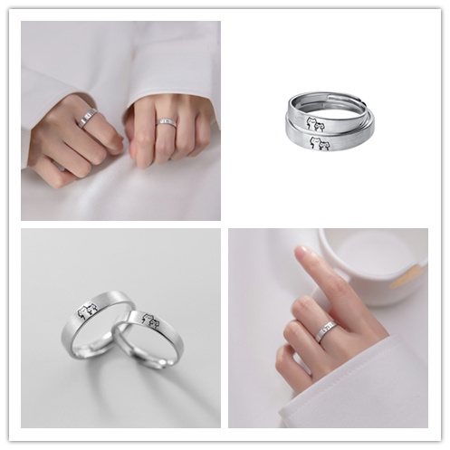Bộ 2 Nhẫn Đeo Tay Có Thể Điều Chỉnh Kích Thước Họa Tiết Mèo Hoạt Hình Phong Cách Hàn Quốc Cho Cặp Đôi