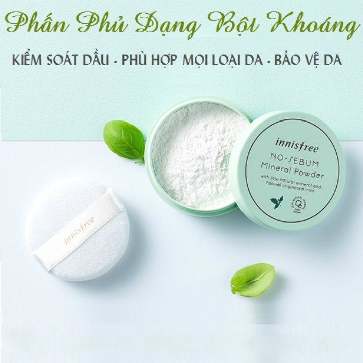 Phấn phủ kiềm dầu dạng bột khoáng Innisfree No Sebum Mineral Powder 5g #Pvy Beauty