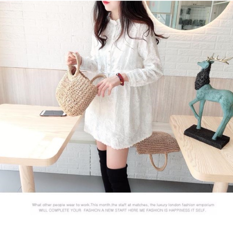 sơ mi áo sơ mi kiểu áo babydoll áo sơ mi nữ áo kiểu nữ Áo Sơ Mi Tay Dài Cổ Búp Bê Phong Cách Hàn Quốc Thời Trang Cho Nữ Lên Đến 24 Giờ