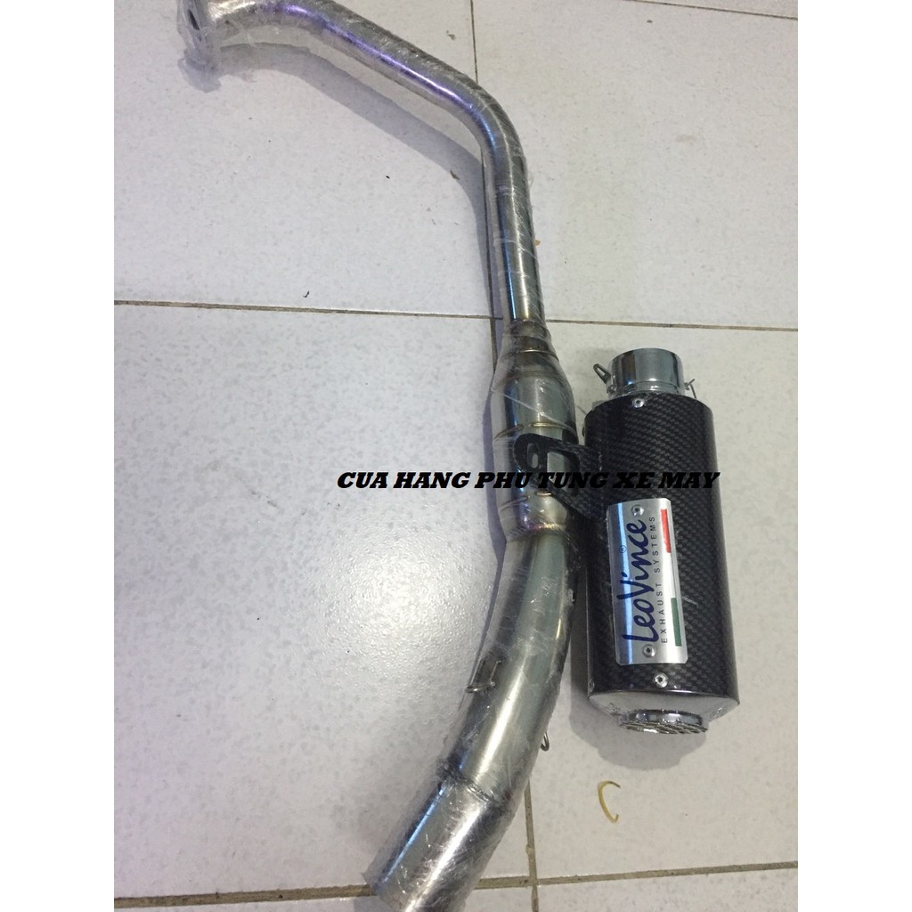 Trọn bộ pô Leovince tròn cacbon kèm cổ Bầu hơi inox cho xe Ex 135| Ex 150| R15 V3| Winner 150| Winner X| Raider| Satria