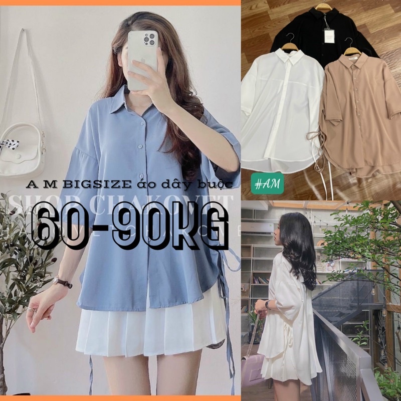 Áo Bigsize Sơ mi vạt bầu dây buộc sườn phong cách vintage