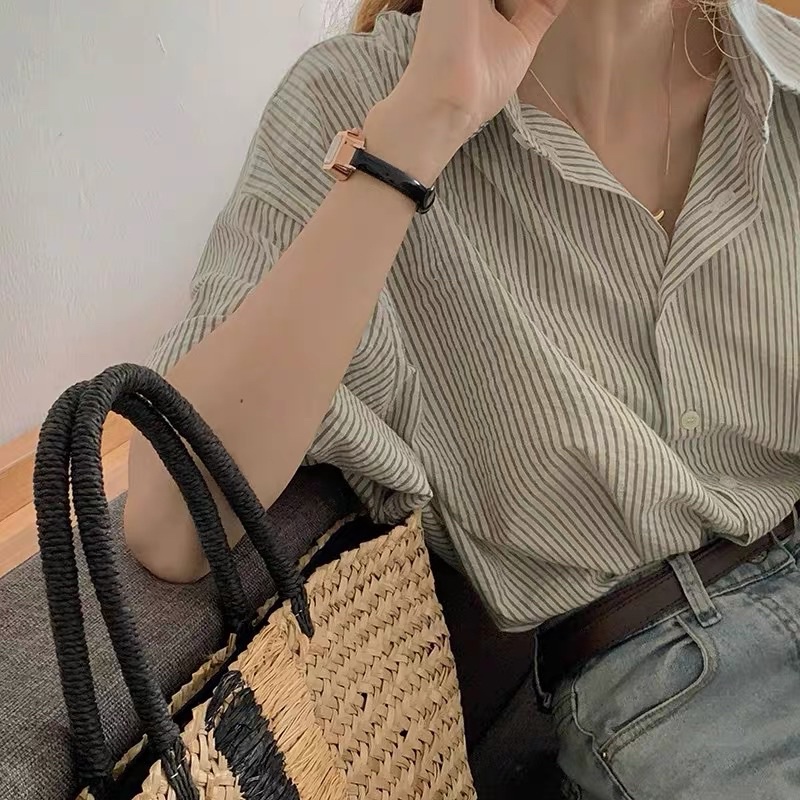 Áo somi sọc nữ TAY NGẮN phong cách Hàn Quốc trẻ trung năng động