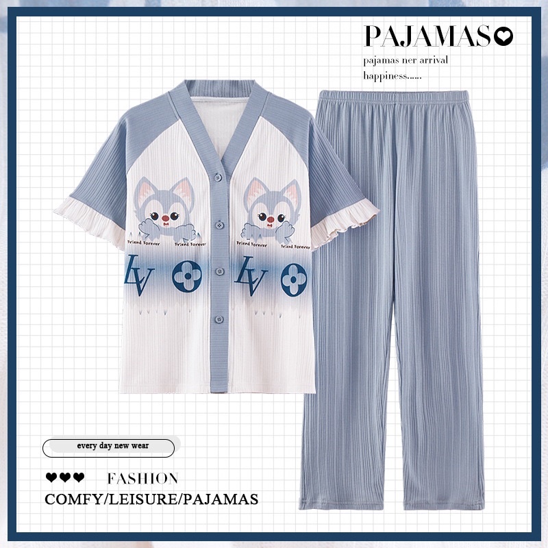 Bộ Áo Cộc Quần Dài Cổ V New