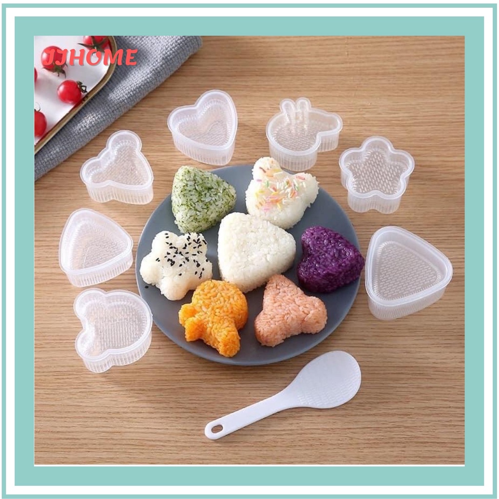 Khuôn làm cơm nắm Onigiri, khay dụng cụ tạo Bento hình tam giác, hoa, tim, mickey,