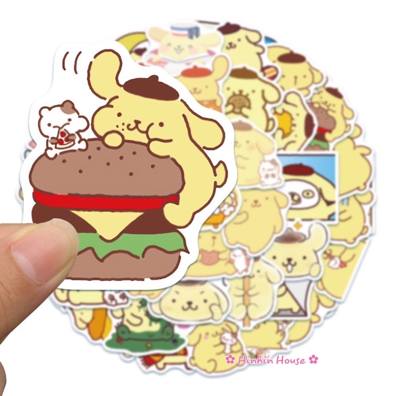 Set 50 Sticker Chống Thấm Nước Hình Cún Pompompurin Dễ Thương Dán Vali, Mũ Bảo Hiểm, Laptop, Guitar, Ván Trượt,...