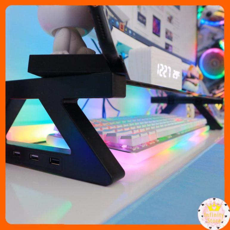 ĐẾ KÊ MÀN HÌNH KÍNH KIÊM USB HUB ĐEN INFINY DECOR