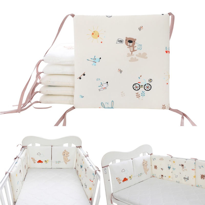 Bộ 6 Gối Cotton Mềm Bảo Vệ Cũi Em Bé Sơ Sinh