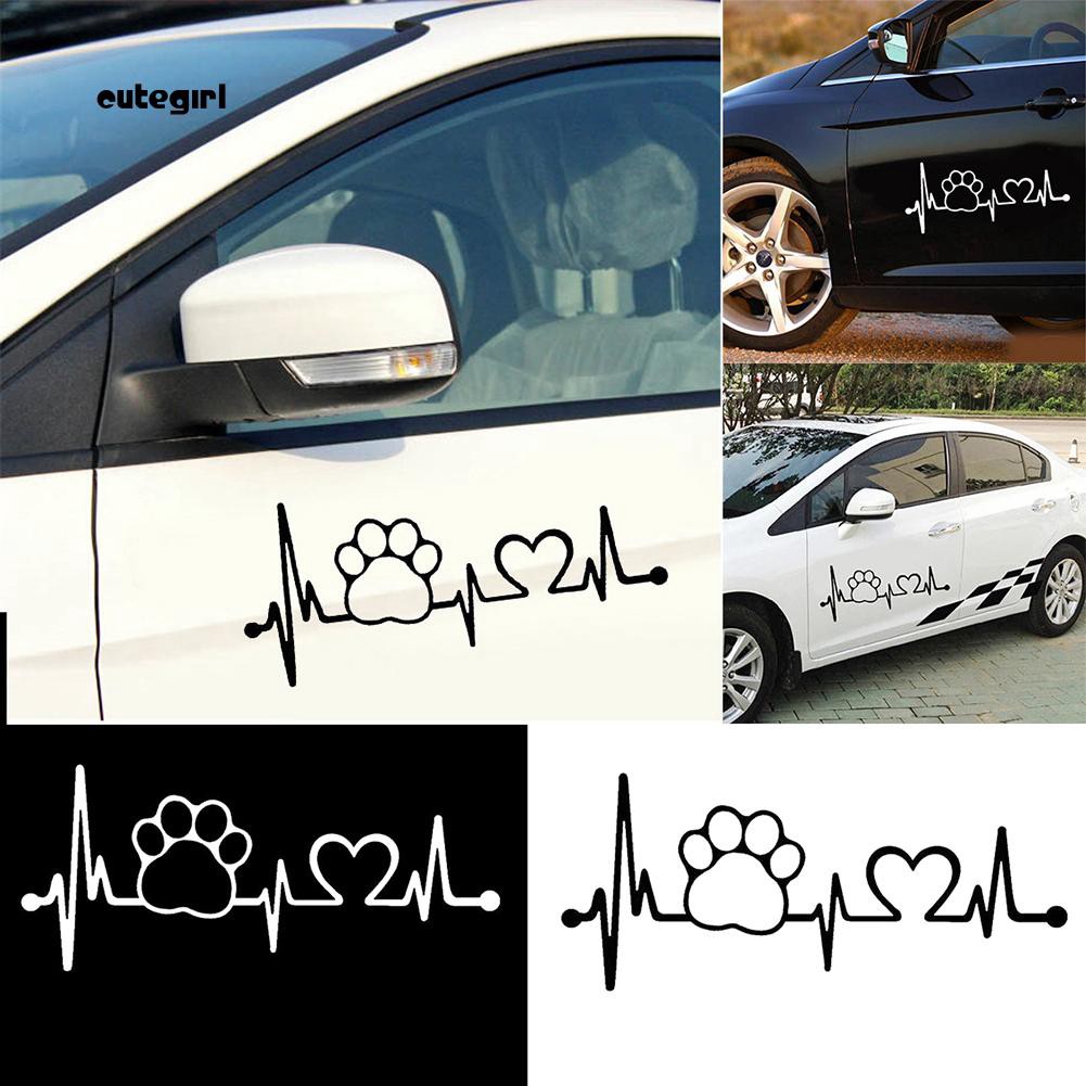 Nhãn dán trang trí xe ô tô hình nhịp tim dấu chân chó sáng tạo