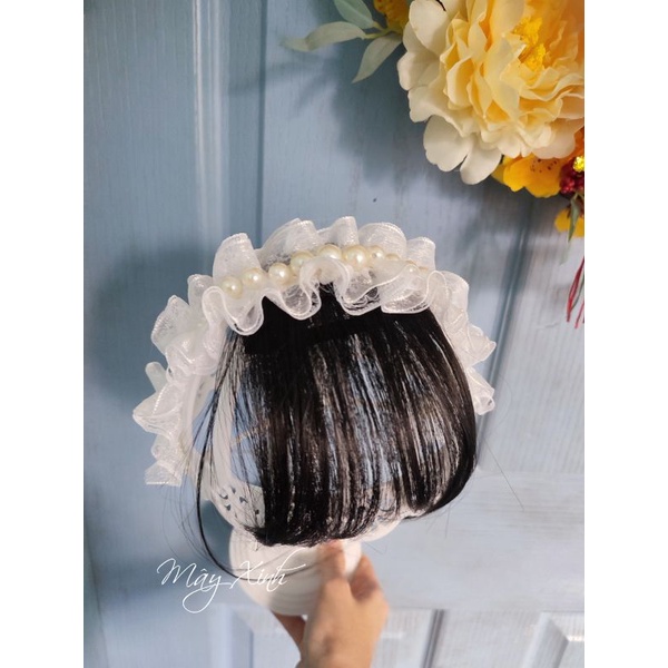 Băng đô tóc giả đính hạt 2 lớp xinh cho bé