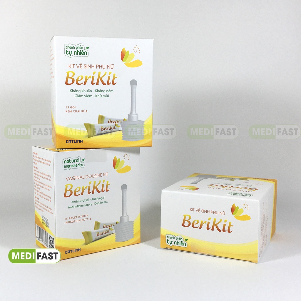 Kit vệ sinh phụ nữ Berikit - Kháng khuẩn - Kháng nấm - Khử mùi - kèm 15 gói muối của dược phẩm Cát Linh