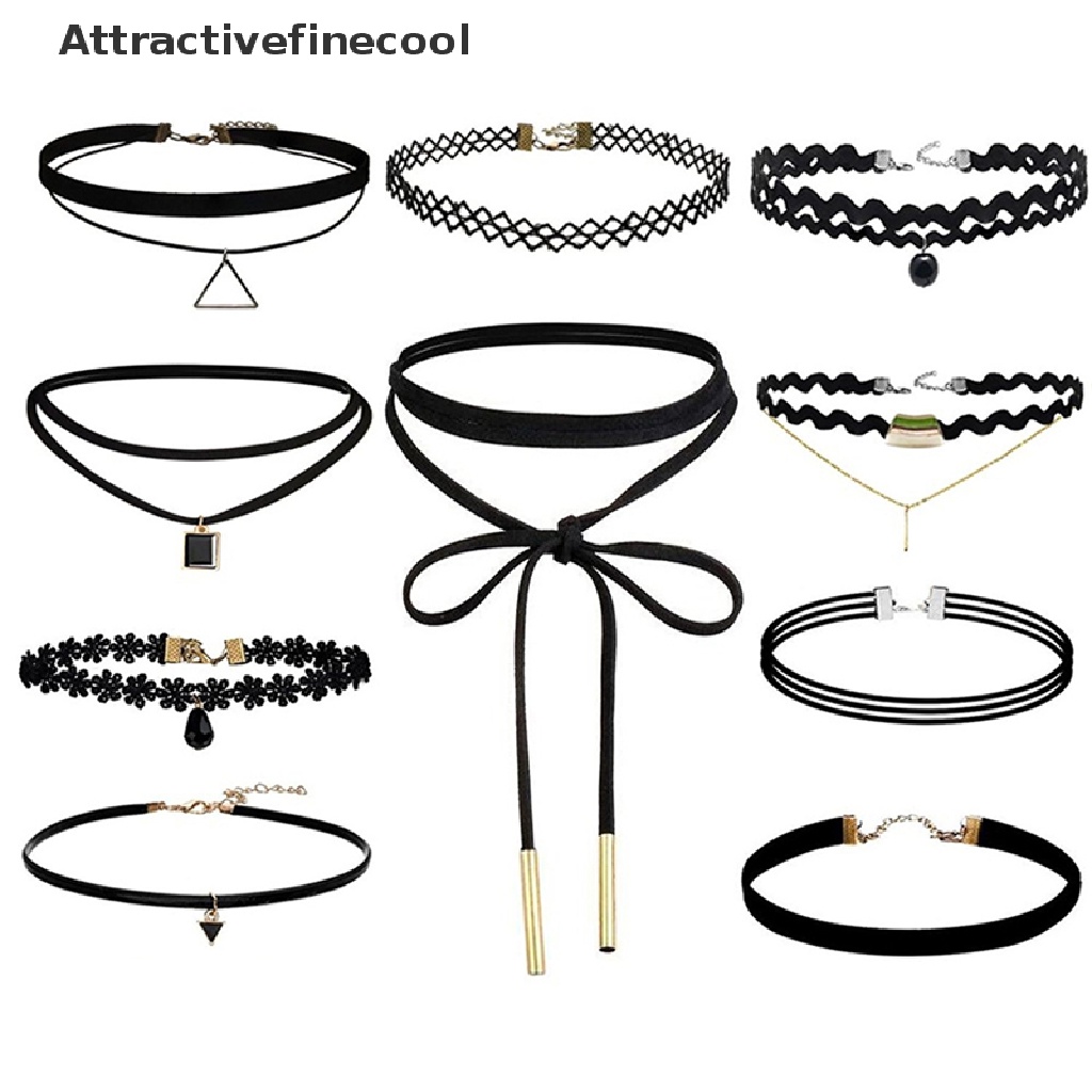Set 10 vòng cổ choker màu đen cá tính dành cho nữ