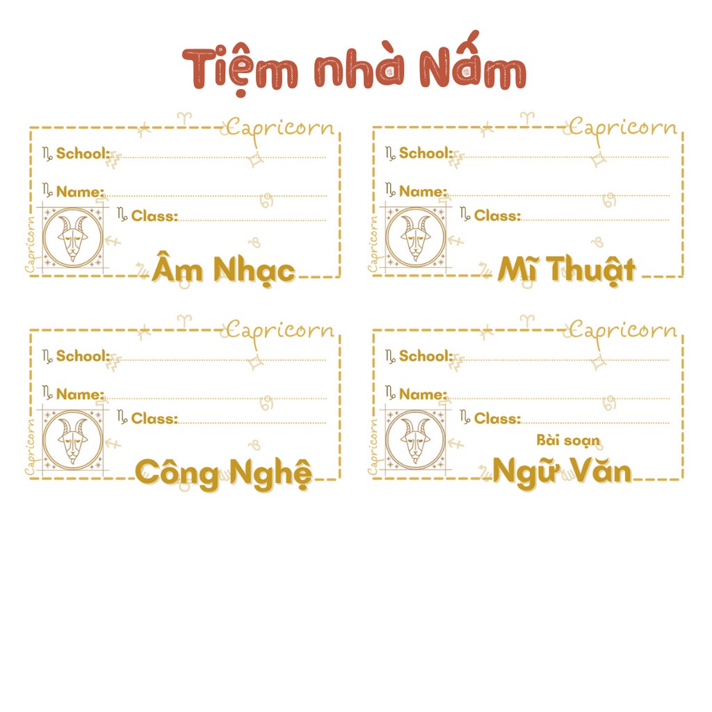 Combo Nhãn Vở Thiết Kế Theo Môn Học– Cung Hoàng Đạo Ánh Vàng