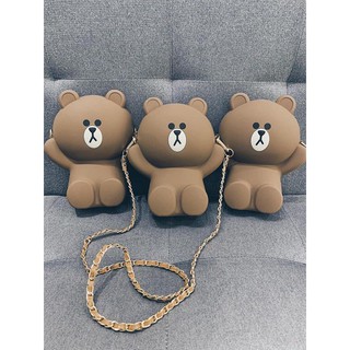 TÚI GẤU NÂU BROWN SILICON DÂY XÍCH SIÊU YÊU (2 dây y hình)  (Gia dụng tiện ích 1102)