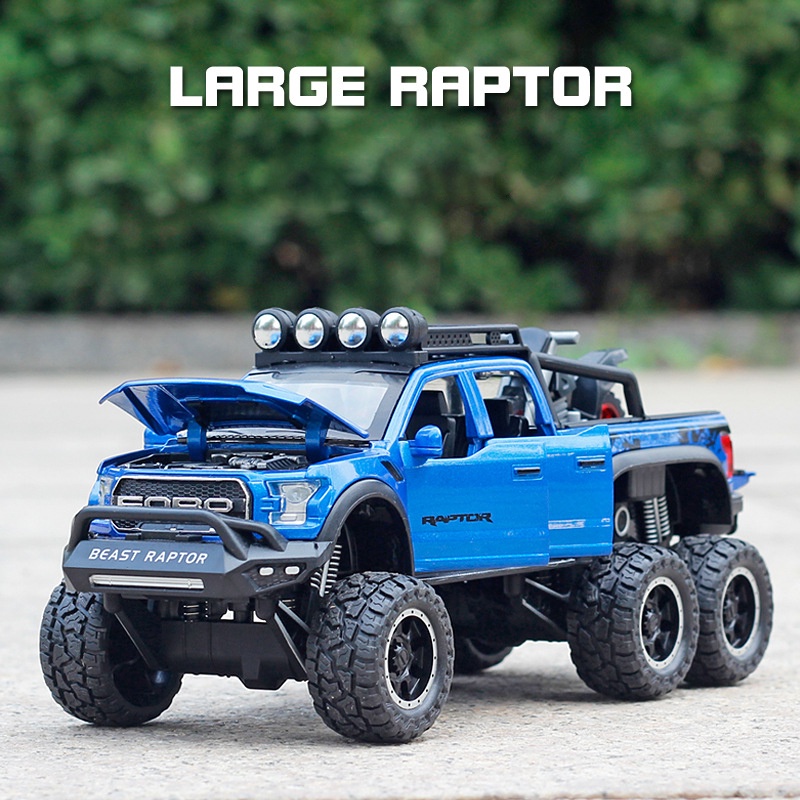 Mô hình xe ô tô địa hình FORD RAPTOR Beast Raptor Offroad 6 bánh tỷ lệ 1:28 thân hợp kim có đèn âm thanh cót chạy đà