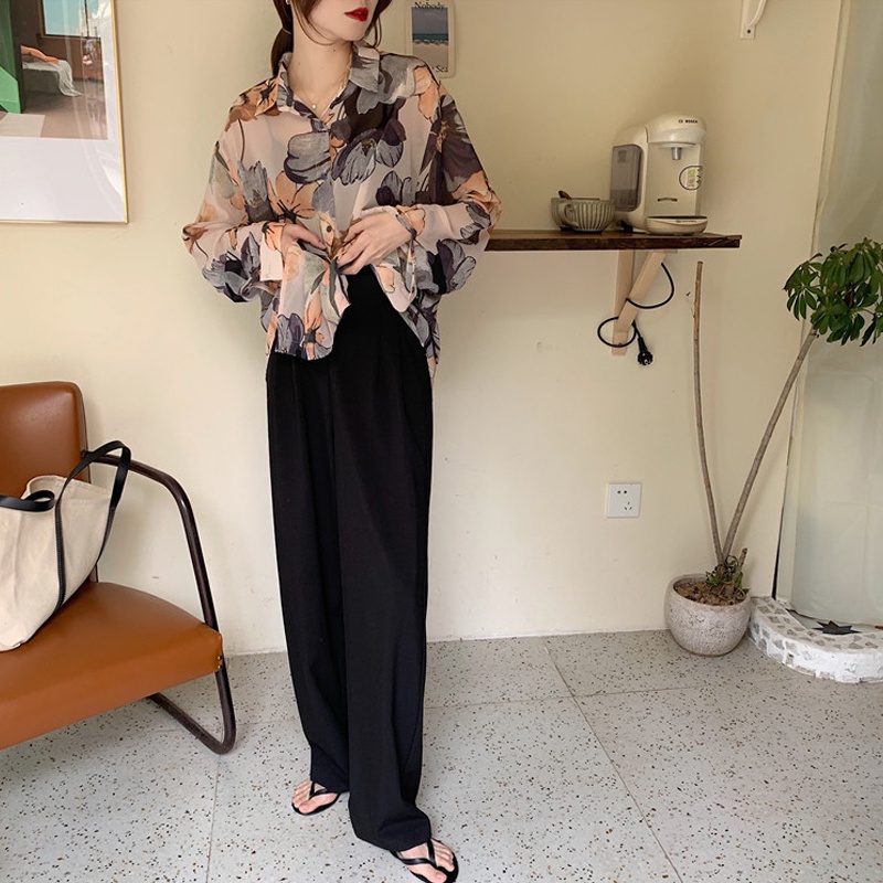 Áo Sơ Mi Chiffon Dài Tay Họa Tiết Hoa Thời Trang