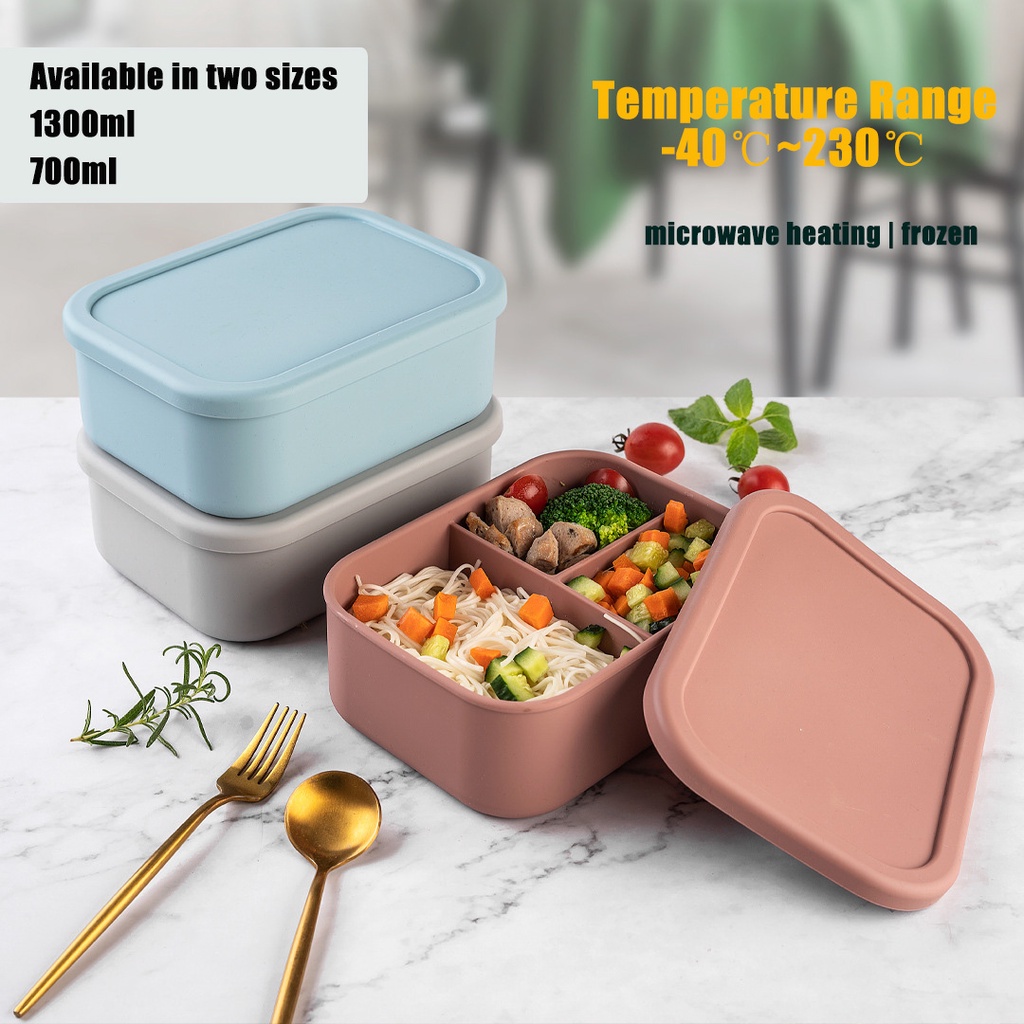 Hộp Đựng Cơm Trưa Hình Chữ Nhật Bằng Silicone Chịu Nhiệt Có Thể Bỏ Lò Vi Sóng