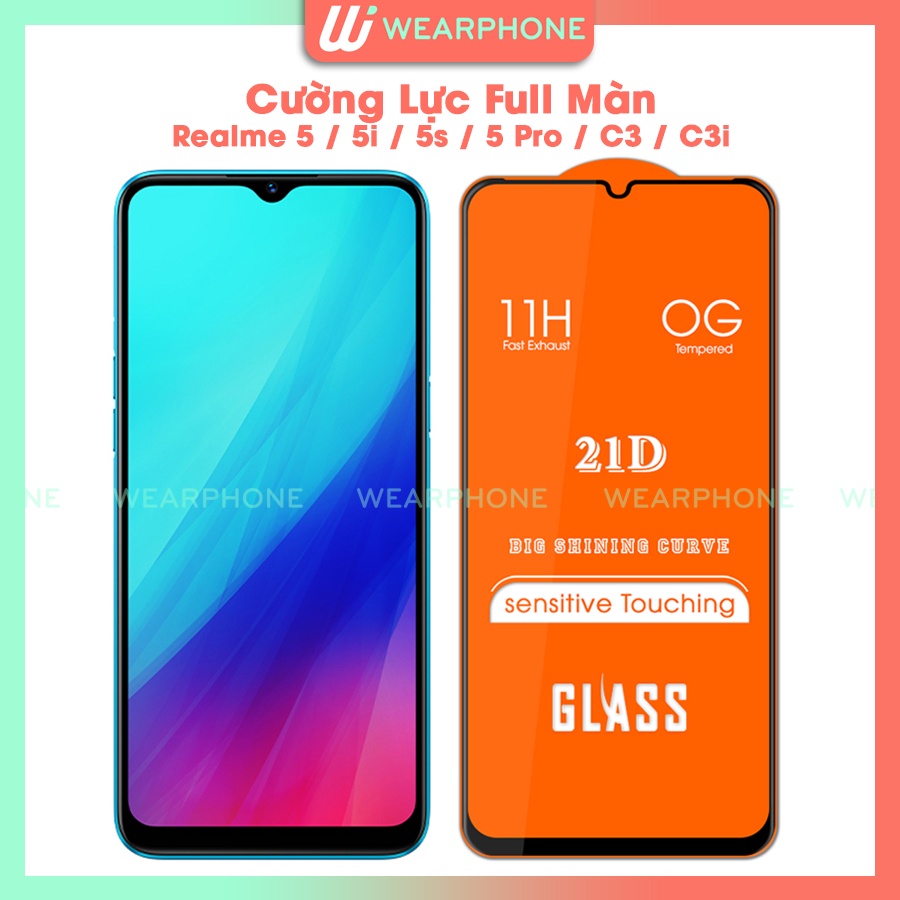 Kính Cường Lực 21D Realme 5 5i 5 5s pro Realme c3 c3i Full Màn Hình Full Keo