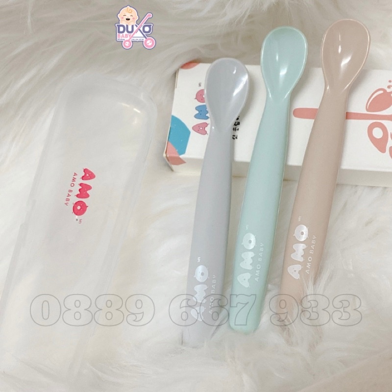 Thìa ăn dặm silicon HÀN QUỐC cho bé có hộp đựng .thìa silicone ăn dặm cho bé