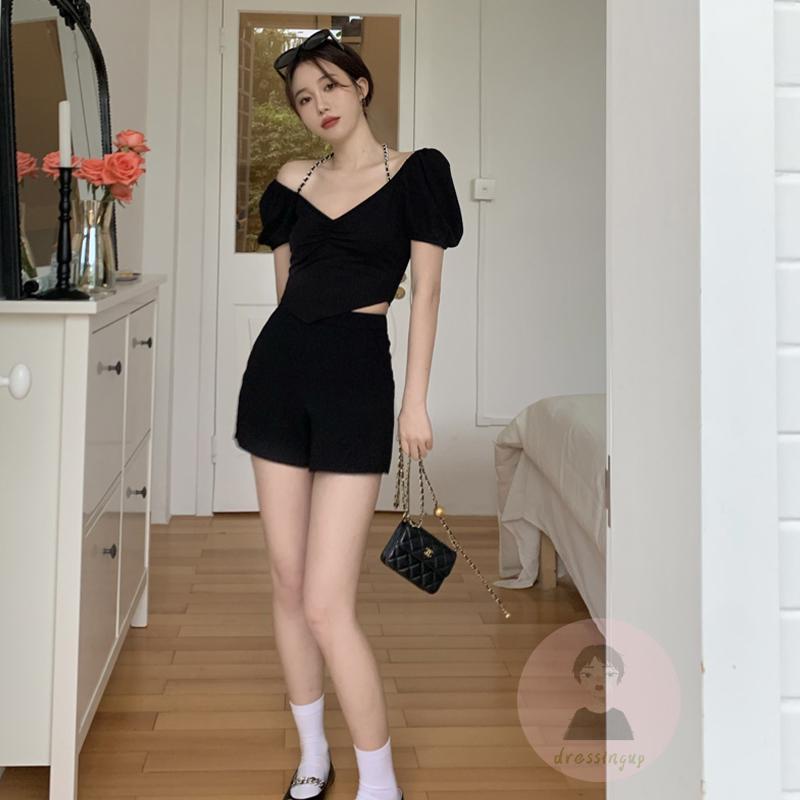 DRE-Women´s Halter T-Shirts, Short Sleeve Solid Color Back Hollow Out Slim Fit T-Shirts