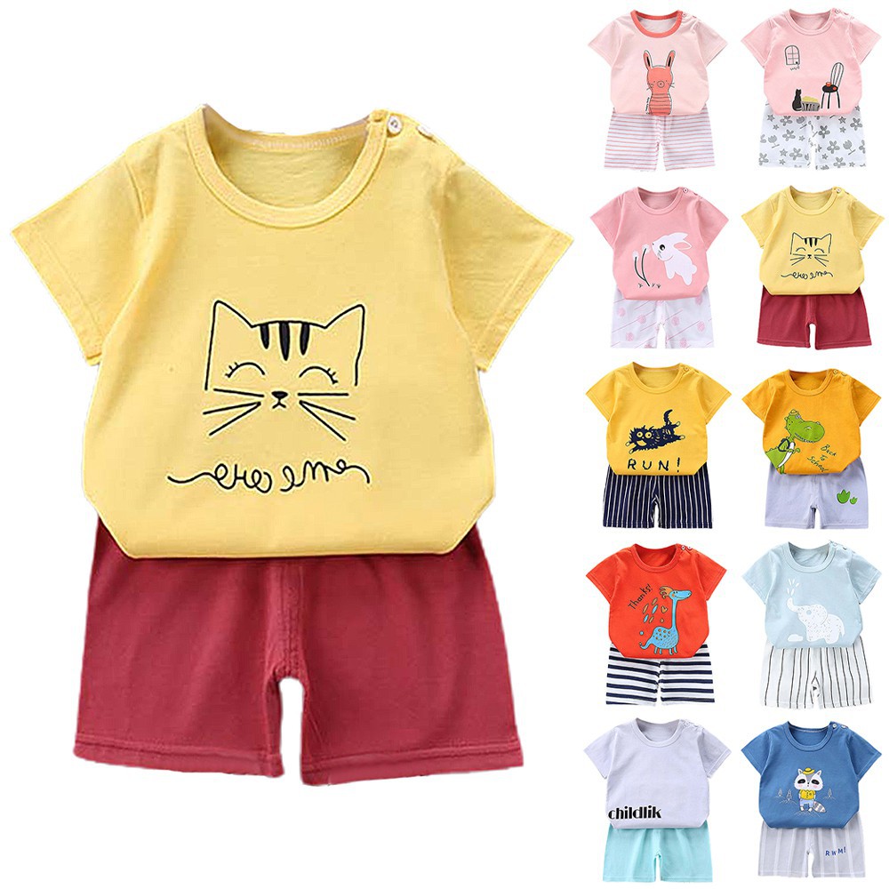 Set Áo Thun Tay Ngắn &amp; Quần Short Cho Bé Trai &amp; Gái