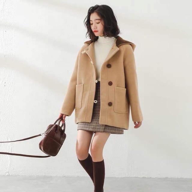 Áo dạ màu be 2 lớp nút gỗ freesize hàng QCCC