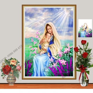 Tranh đính đá cao cấp ( giả sỉ)  Đức mẹ bồng Chúa VS146 50x60 cm, tranh thêu LV3334 (47 x 55 cm)
