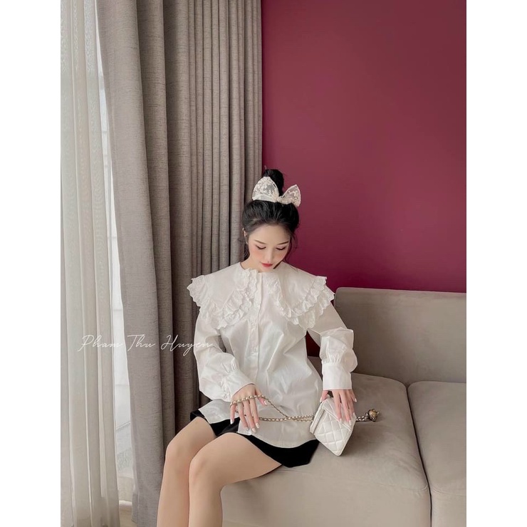 Áo sơ mi tay dài cổ sen phối bèo to xinh u