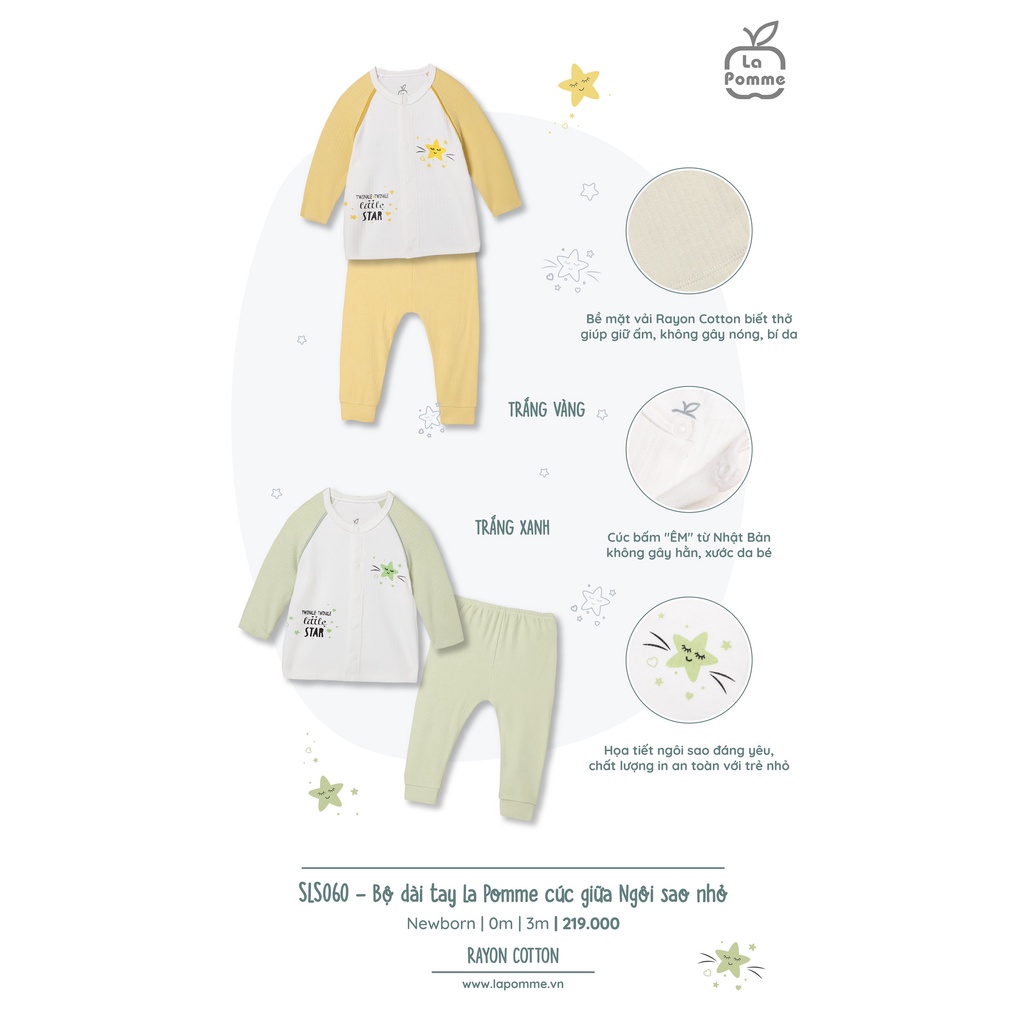 SLD060 Bộ sơ sinh dài tay La Pomme cúc lệch Ngôi sao nhỏ - BST Sơ sinh Thu đông La Pomme