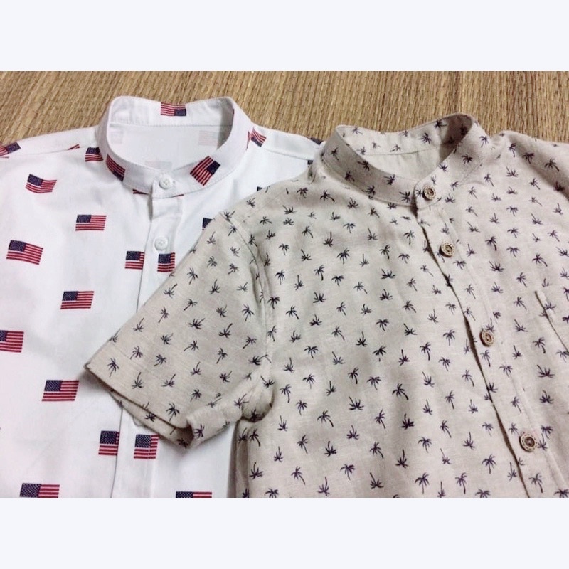 Vải linen nền kem hình cây dừa hãng OldNavy