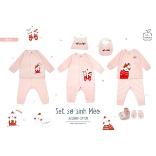 Lapomme - Bộ cài chéo, cài thẳng, body dày sơ sinh kẻ hình mèo SLD058, SLS058, JL058