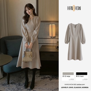 Đầm Nữ Cổ Chữ V Màu Sắc Thanh Lịch Phong Cách Hàn Quốc