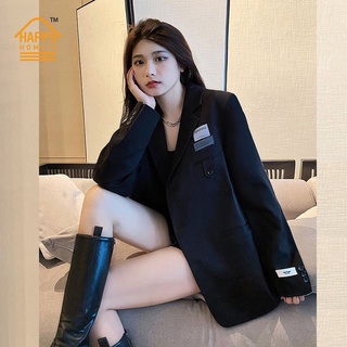 HAPPY HOMLIV Áo Khoác Blazer Màu Đen Phong Cách Anh Quốc Thời Trang Cho Nữ