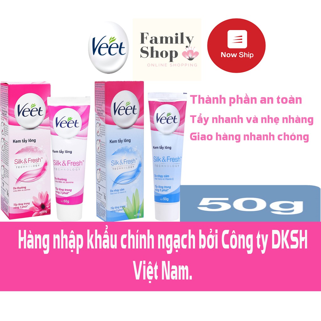 Kem Tẩy Lông VEET Silk & Fresh Sensitive Tuýp 50g