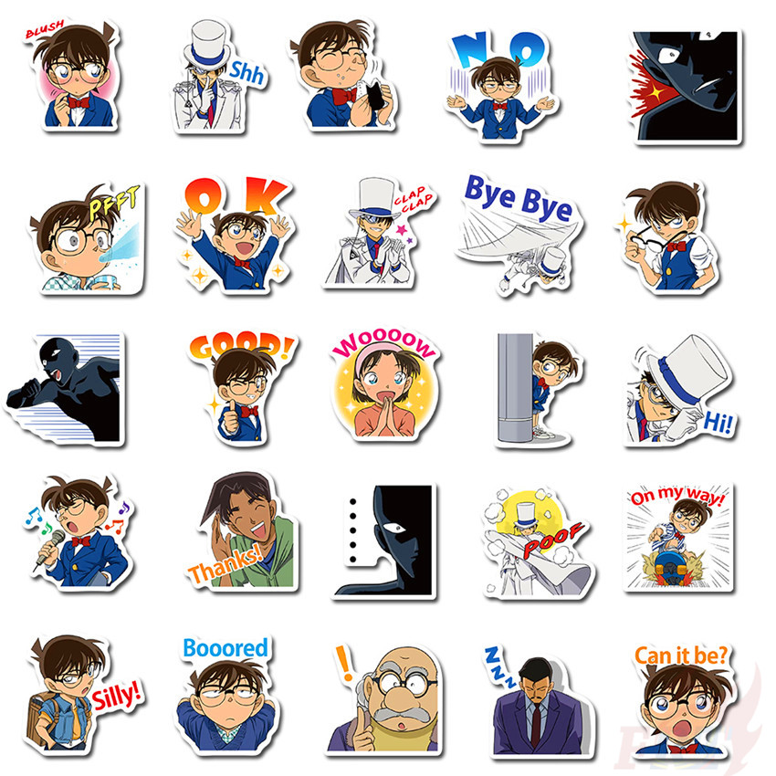 Set 50 miếng dán chống nước in hình Conan Kudou Shinichi Mouri Ran Haibara Ai