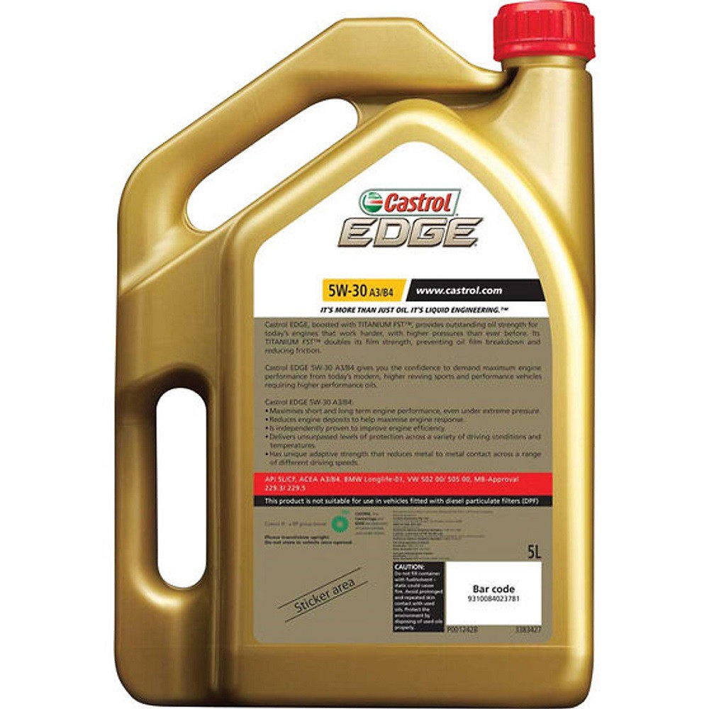 [ CAO CẤP ] Dầu động cơ công nghệ tổng hợp toàn phần CASTROL EDGE 5W-30 A3/B4 ( 5 lít ) NHẬP KHẨU chính hãng.