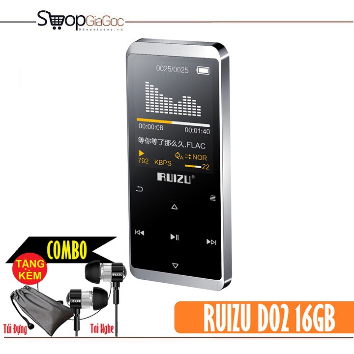 Máy Nghe Nhạc LOSSLESS RUIZU D02 16GB CAO CẤP TĂNG GÓI QUÀ