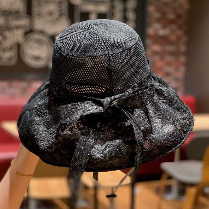 Nón tai bèo rỗng vành rộng che mặt chống nắng viền ren hình nơ thời trang mùa hè Hàn Quốc cho nữ khi đạp xe / đi biển