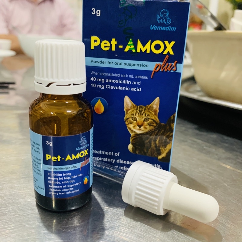 Pet-Amox Plus bột pha hỗn dịch uống dành cho chó mèo lọ 3gr