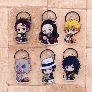 Demon Slayer Móc Khóa Hai Mặt Acrylic Móc Chìa Khóa Mặt Dây Chuyền Anime Phụ Kiện Hoạt Hình Vòng Chìa Khóa