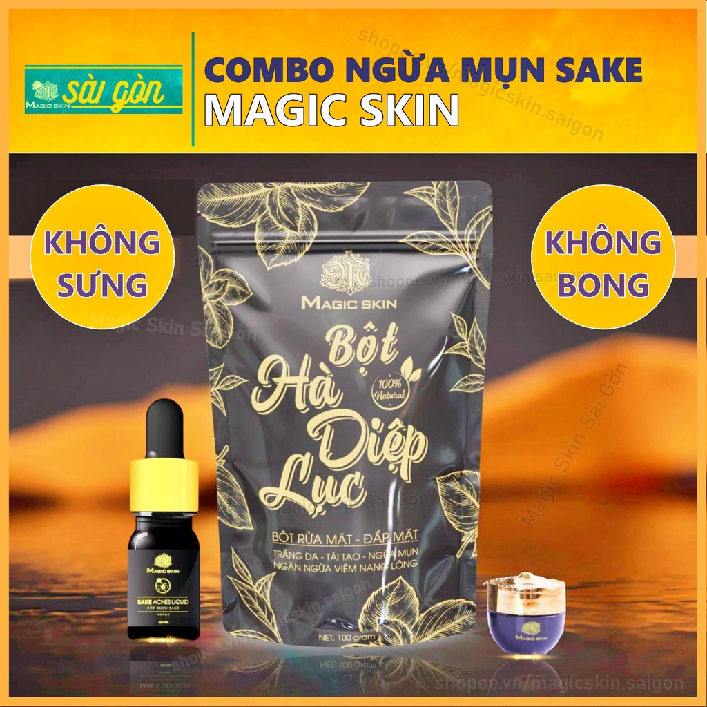 COMBO NGỪA MỤN SÁNG DA cho làn da sạch mụn hết thâm sạm Magic Skin Tinh Chất Ngừa Mụn Kem Ngừa Thâm Bột Hút Mụn