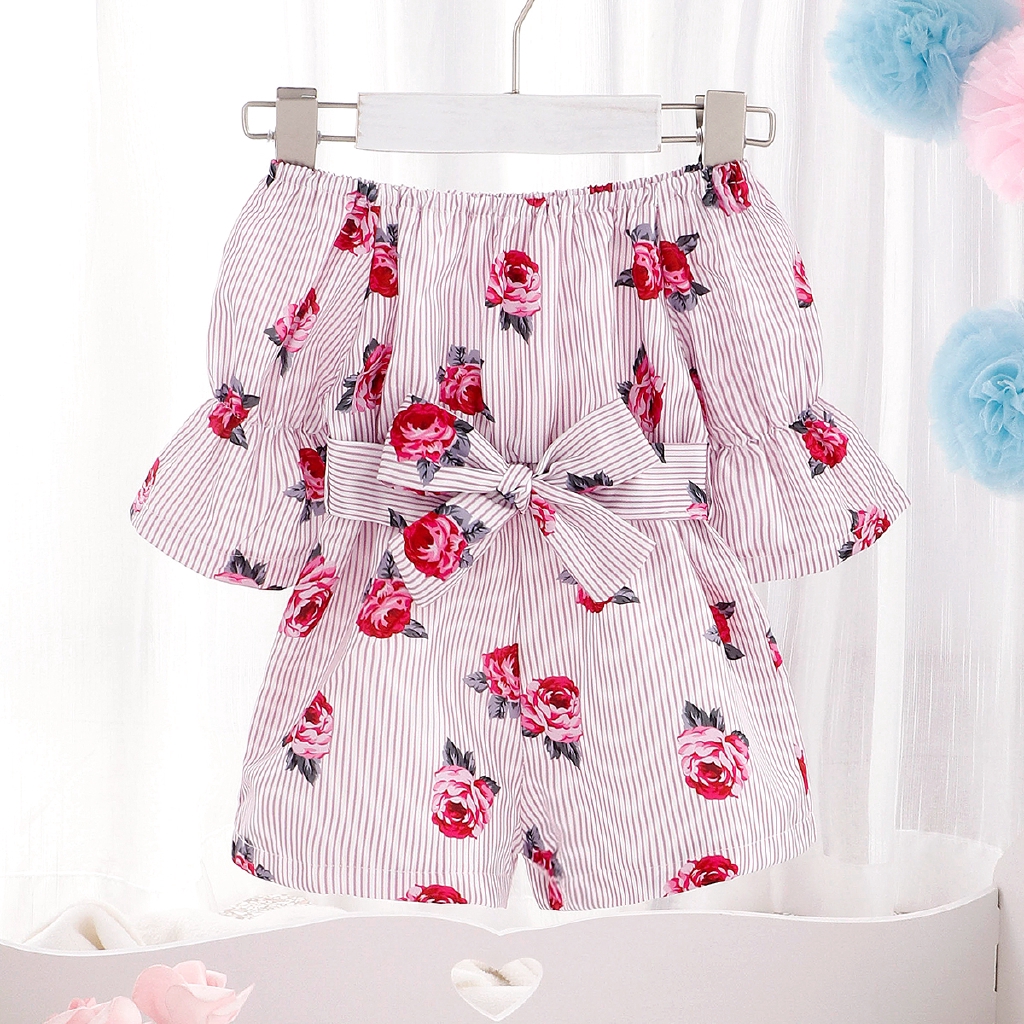 Bộ áo liền quần in họa tiết hoa xinh xắn dành cho bé gái