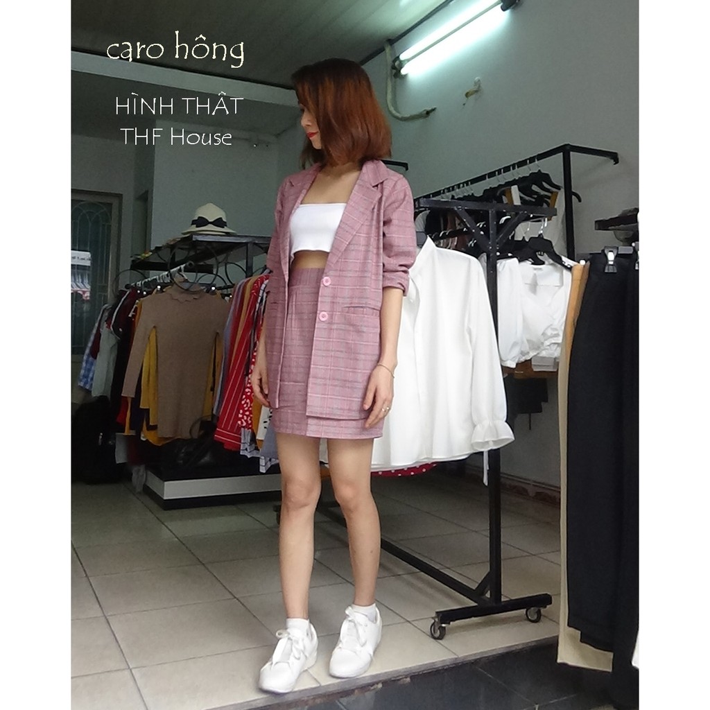 Set Áo Blazer Caro + Chân Váy + Tặng Áo Dây THF House | BigBuy360 - bigbuy360.vn
