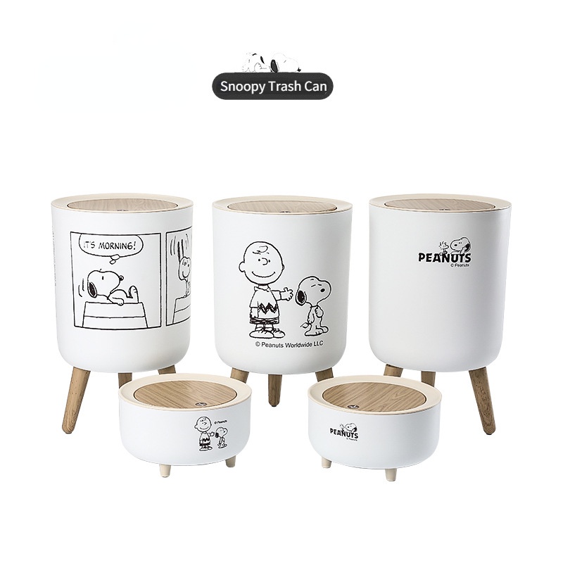 Thùng Rác Tái Chế Được In Hình Snoopy Hoạt Hình Có Nắp Đậy Và Chân Đế Cho Nhà Ở / Văn Phòng / Khách Sạn