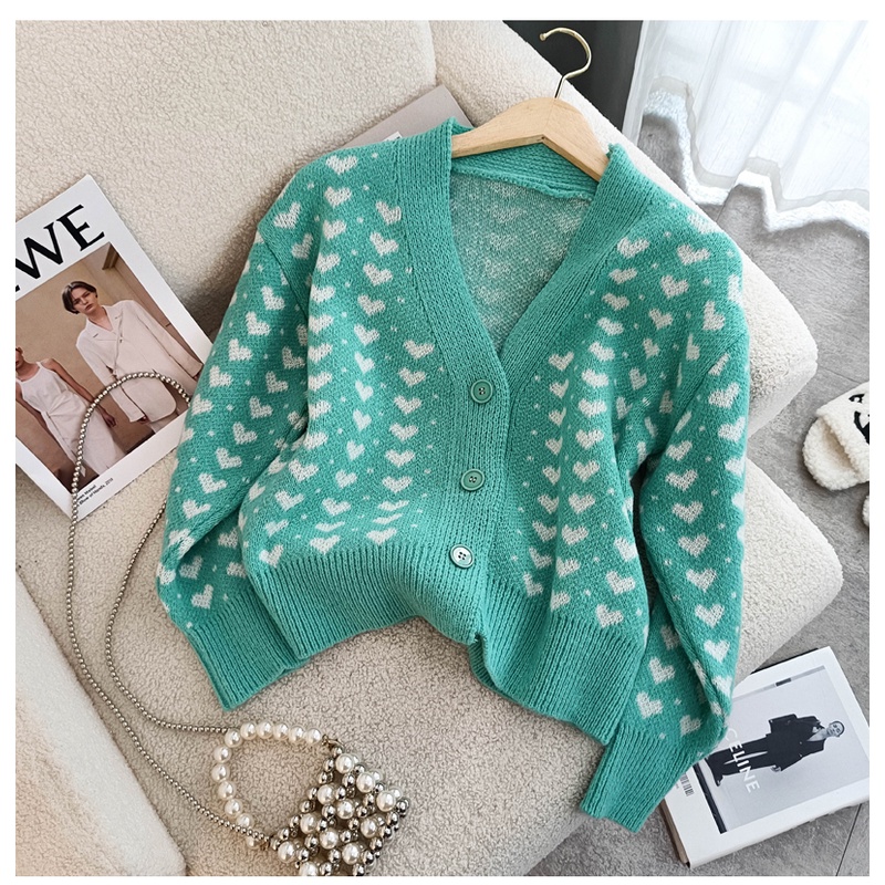 Áo Khoác Cardigan Cổ Chữ V Màu Xanh Lá Cây Thời Trang Mùa Thu Phong Cách Phương Tây