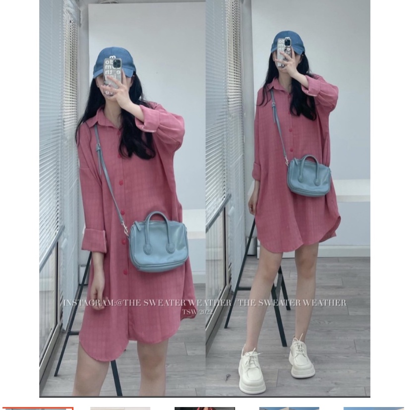 Váy Sơ Mi Nữ Cao Cấp from rộng dáng Suông kẻ đuôi tôm, Đầm nữ xinh dáng dài mặc đi chơi phong cách Hàn Quốc 2022