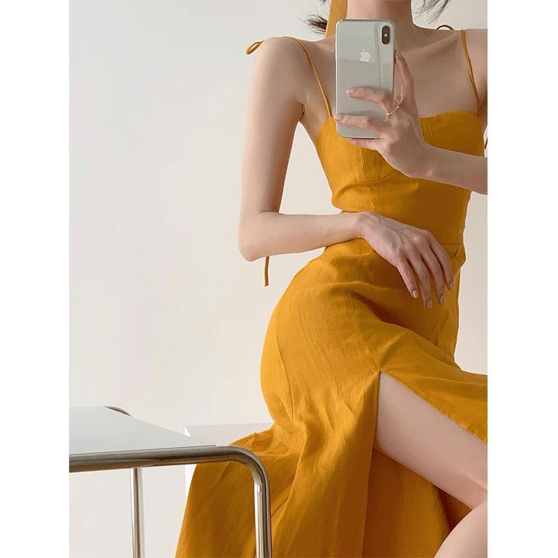 Đầm Hai Dây Xẻ Tà Mùa Hè Phong Cách Mới 2021 Cho Nữ đầm bầu váy nữ váy bé gái váy dài chân váy dài váy nữ chân váy dài