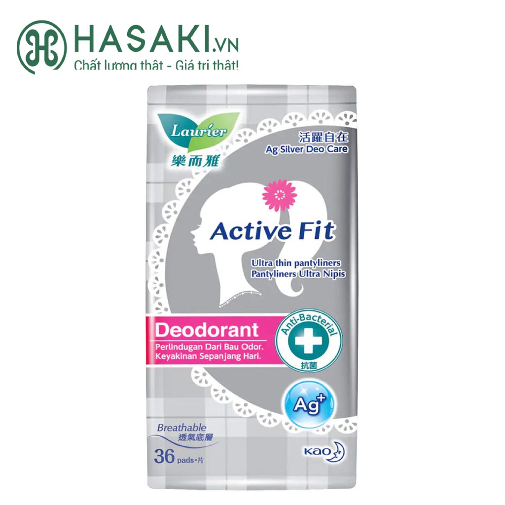 Băng Vệ Sinh Laurier Hàng Ngày Phân Tử Bạc Kháng Khuẩn 36M Active Fit Deodorant Ag+